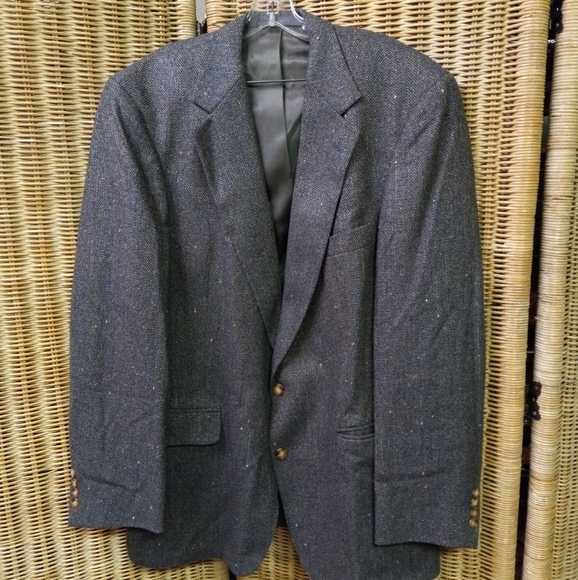 CHRISTIAN Brothers Sports Jacket Blazer Gray Speckled Wool Herringbone Tweed 46L - Picture 1 of 12